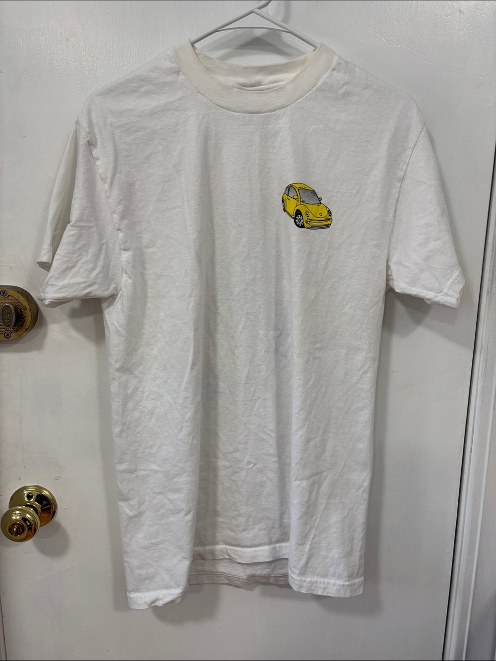 Hanes Beefy Tag White shirt with Yellow Buggy Car on Front